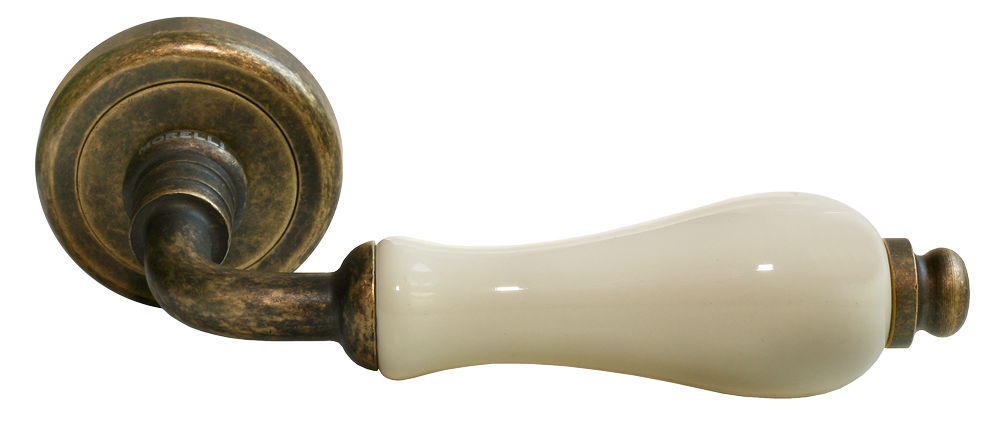 Ручка дверная CERAMICA R4 OBR/CHAMP раздельная на круглой розетке, цвет - бронза/шампань, латунь фото купить Шымкент (Чимкент)