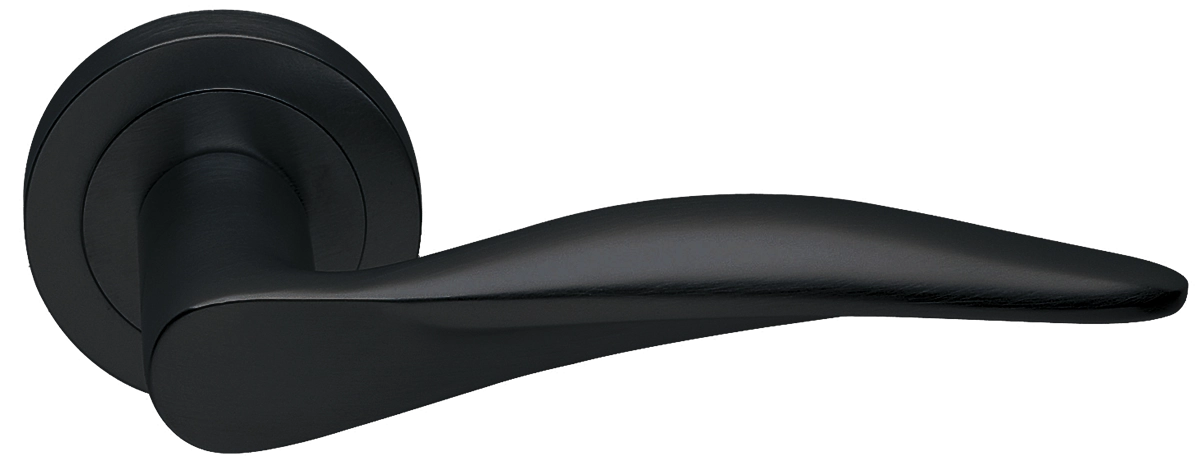 Ручка дверная DALI R2 NERO раздельная на круглой розетке, цвет черный, латунь фото купить Шымкент (Чимкент)