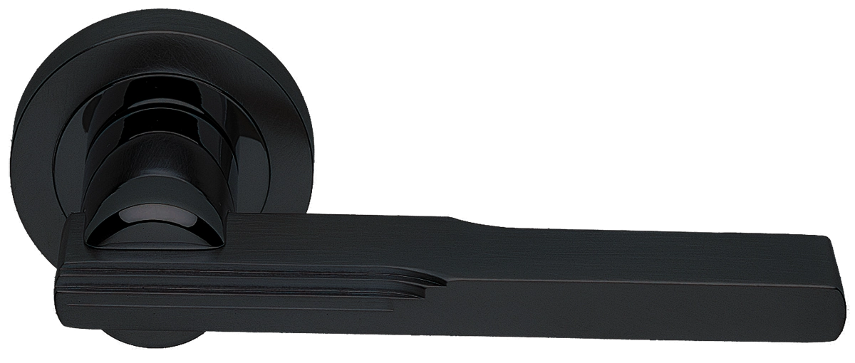 Ручка дверная VERONICA R2 NERO раздельная на круглой розетке, цвет черный, латунь фото купить Шымкент (Чимкент)