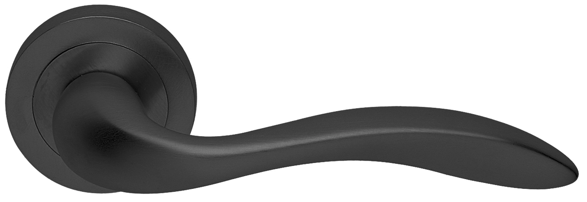 Ручка дверная LEON R2 NERO раздельная на круглой розетке, цвет черный, латунь фото купить Шымкент (Чимкент)