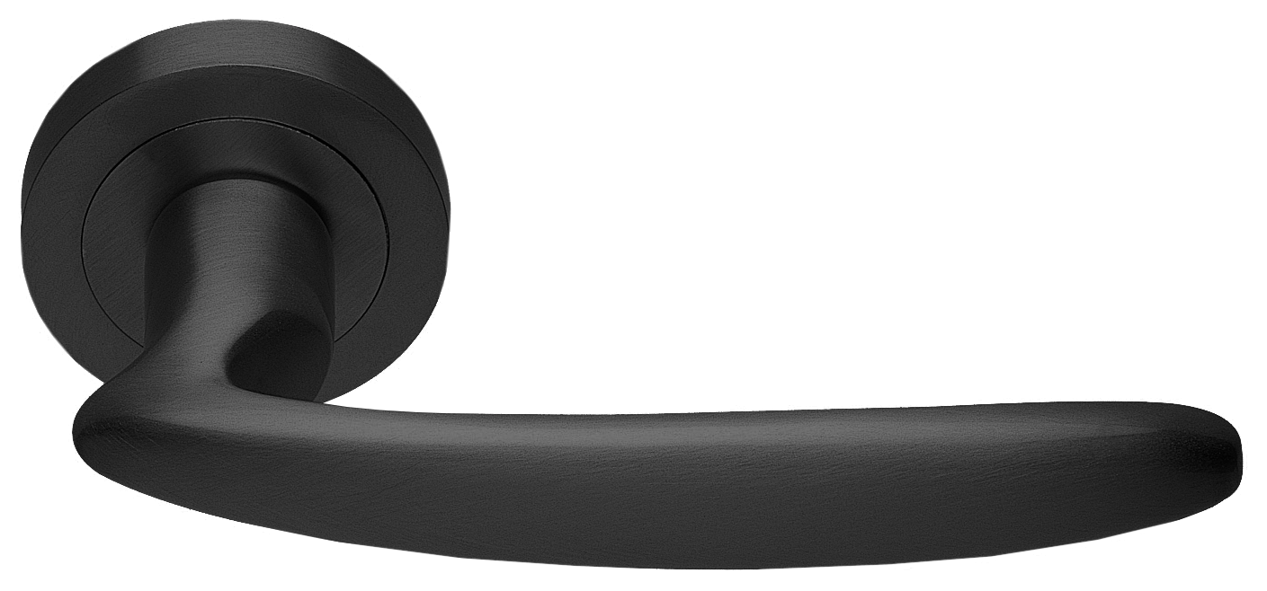 Ручка дверная FLAMINGO R2 NERO раздельная на круглой розетке, цвет черный, латунь фото купить Шымкент (Чимкент)