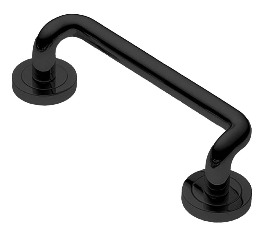 Ручка-скоба дверная SNAKE PH NERO на круглой розетке, цвет черный, латунь фото купить Шымкент (Чимкент)