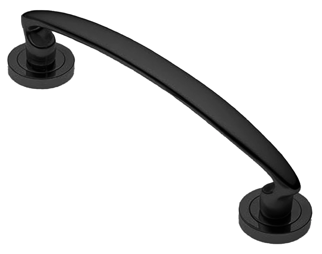 Ручка-скоба дверная FLAMINGO PH NERO на круглой розетке, цвет черный, латунь фото купить Шымкент (Чимкент)