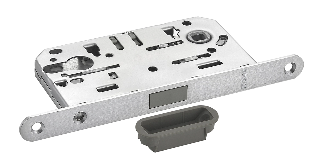 Защелка межкомнатная M1885 SSC с ответной планкой, магнитная под цилиндр, цвет суперматовый хром фото купить в Шымкенте