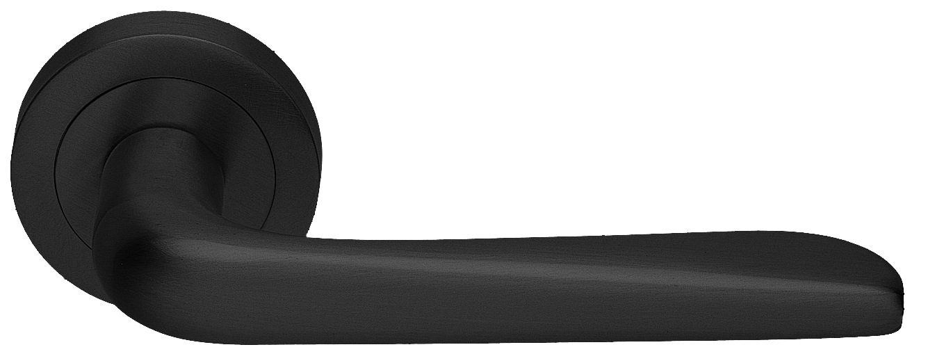 Ручка дверная PETRA R2 NERO раздельная на круглой розетке, цвет черный, латунь фото купить Шымкент (Чимкент)