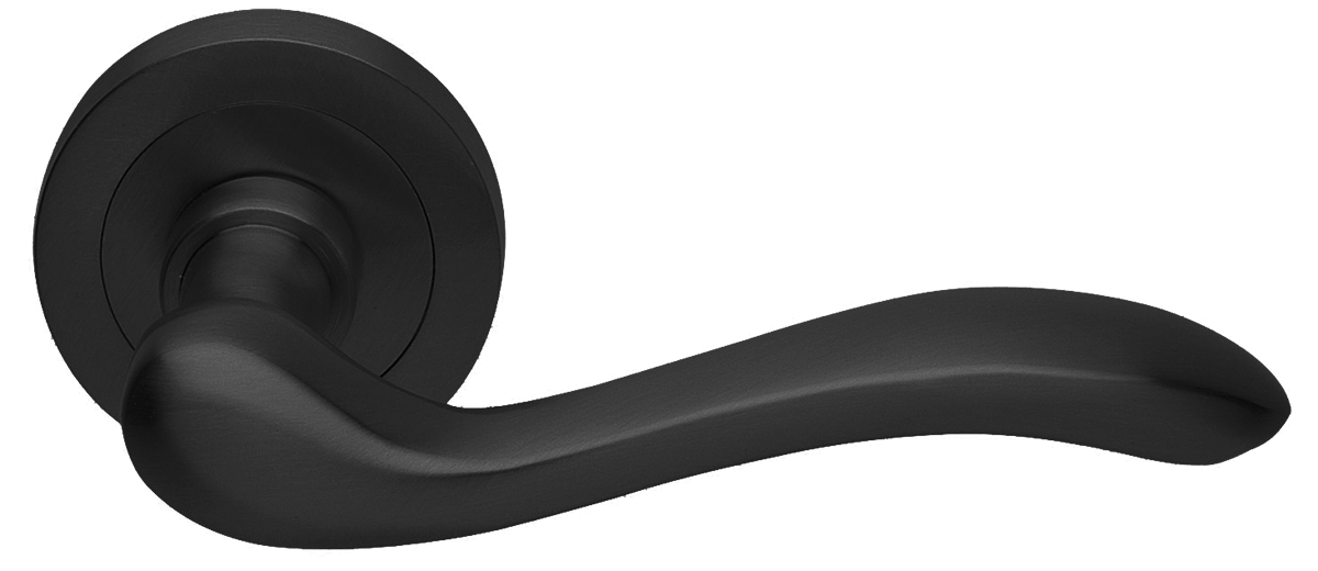 Ручка дверная ERICA R2 NERO раздельная на круглой розетке, цвет черный, латунь фото купить Шымкент (Чимкент)