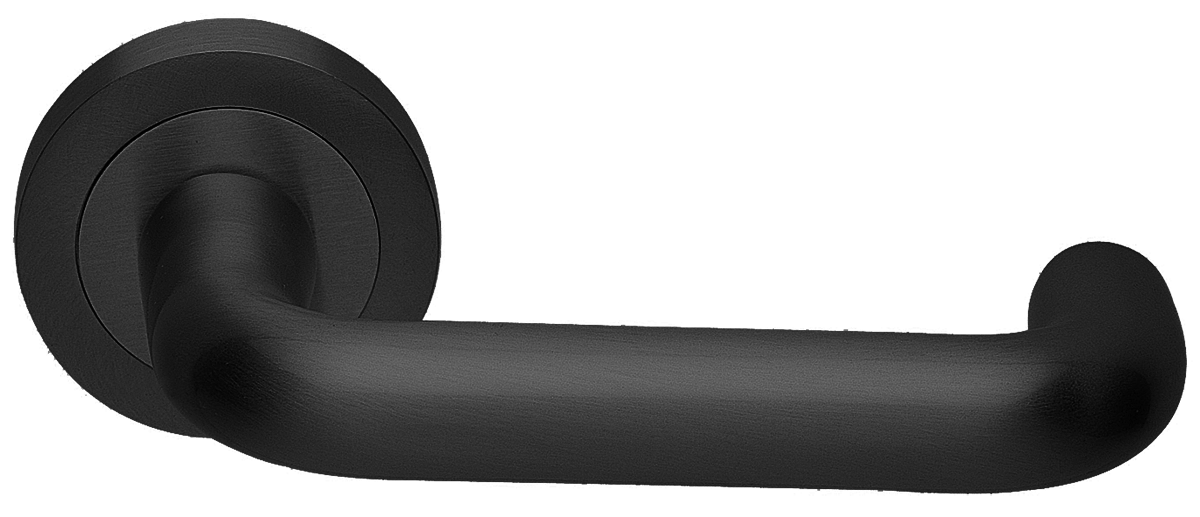 Ручка дверная IRIS R2 NERO раздельная на круглой розетке, цвет черный, латунь фото купить Шымкент (Чимкент)