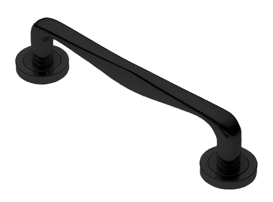 Ручка-скоба дверная PETRA PH NERO на круглой розетке, цвет черный, латунь фото купить Шымкент (Чимкент)