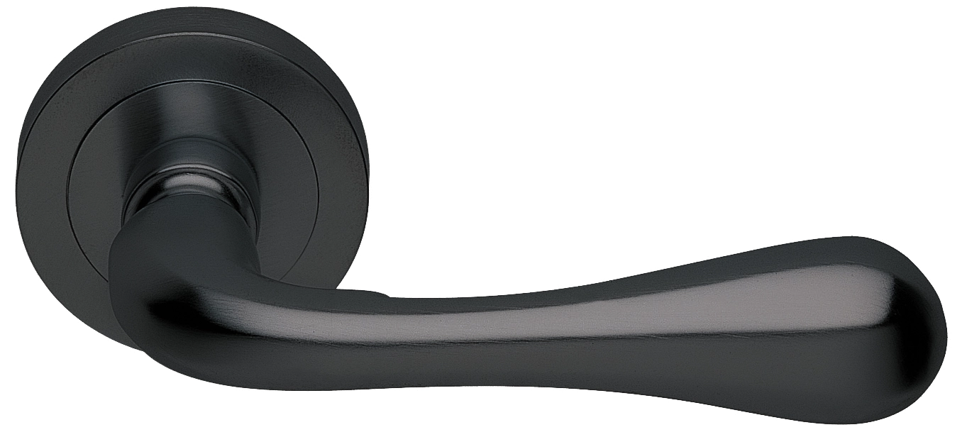 Ручка дверная ASTRO R2 NERO раздельная на круглой розетке, цвет черный, латунь фото купить Шымкент (Чимкент)