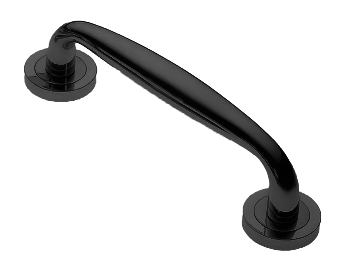 Ручка-скоба дверная Ручка-скоба дверная AIR W1 NERO на круглой розетке, цвет черный, латунь фото купить Шымкент (Чимкент)