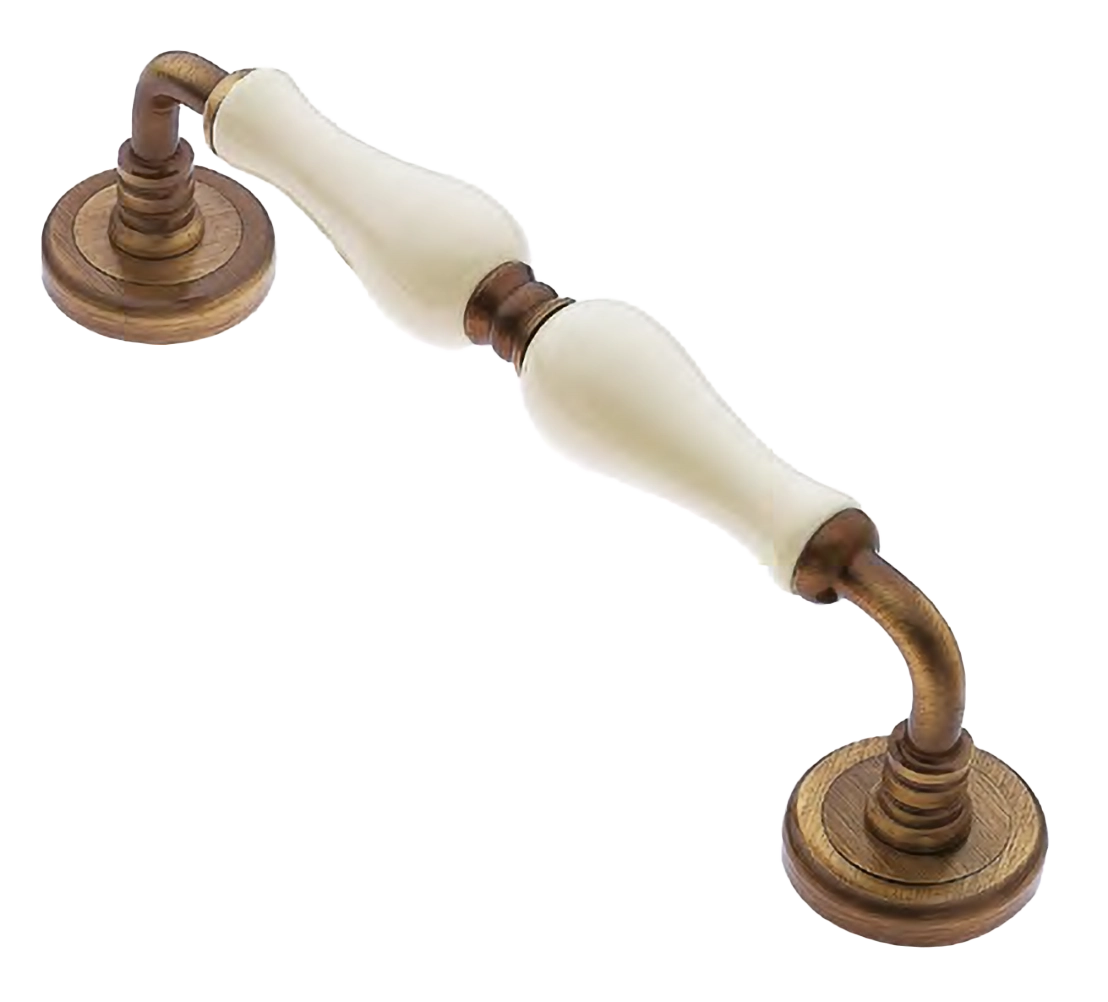 Ручка-скоба дверная Ручка-скоба дверная CERAMICA PH OBR/CHAMP на круглой розетке, цвет бронза/шампань, латунь фото купить Шымкент (Чимкент)