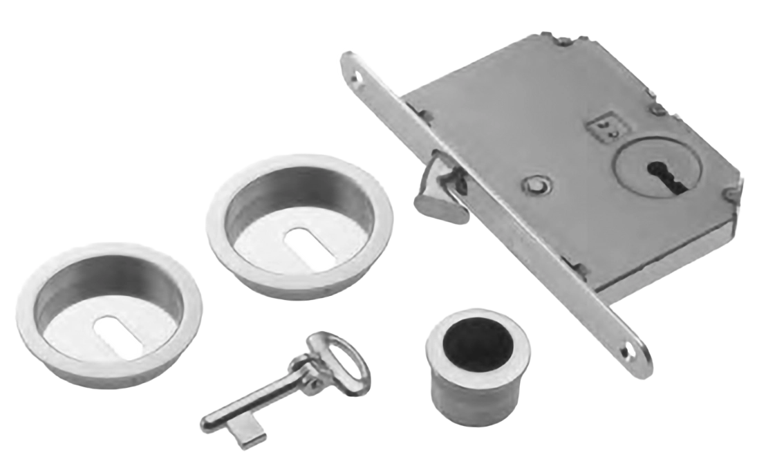 Комплект ручек для раздвежных дверей ART.54/B CSA с пальчиковой ручкой, замком и ключом, цвет матовый хром, латунь фото купить Шымкент (Чимкент)