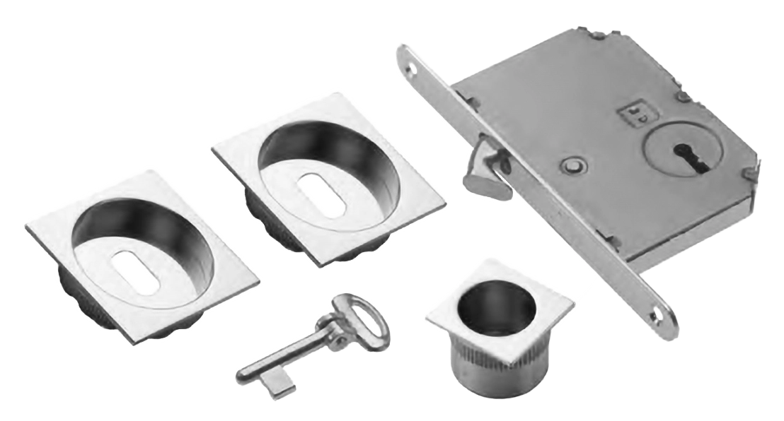 Комплект ручек для раздвижных дверей ART.54B/Q CRO с пальчиковой ручкой, замком и ключом, цвет хром, латунь фото купить Шымкент (Чимкент)