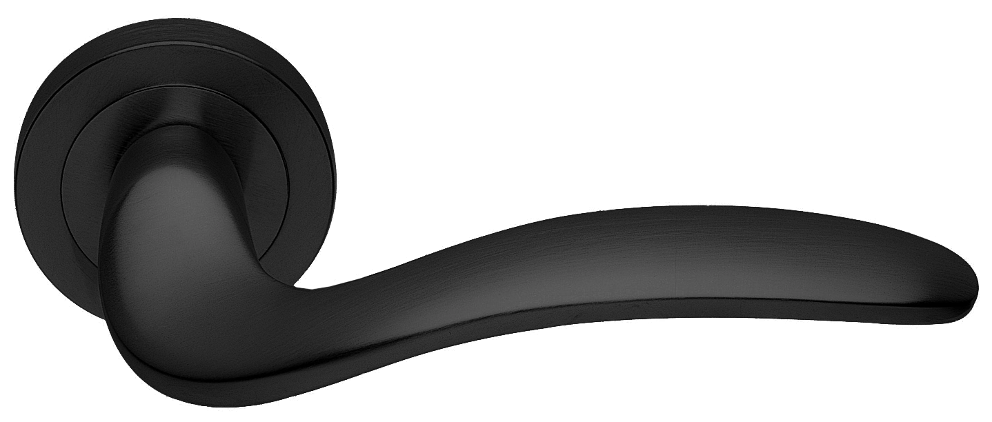 Ручка дверная COBRA R2 NERO раздельная на круглой розетке, цвет черный, латунь фото купить в Шымкенте