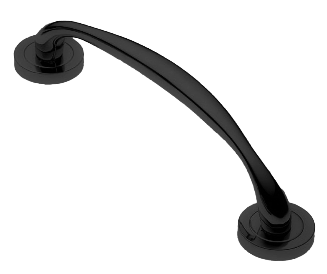 Ручка-скоба дверная LEON PH NERO на круглой розетке, цвет черный, латунь фото купить в Шымкенте