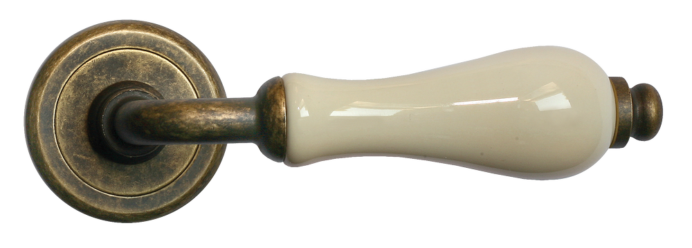 Ручка дверная CERAMICA R4 OBR/CHAMP раздельная на круглой розетке, цвет - бронза/шампань, латунь фото купить в Шымкенте