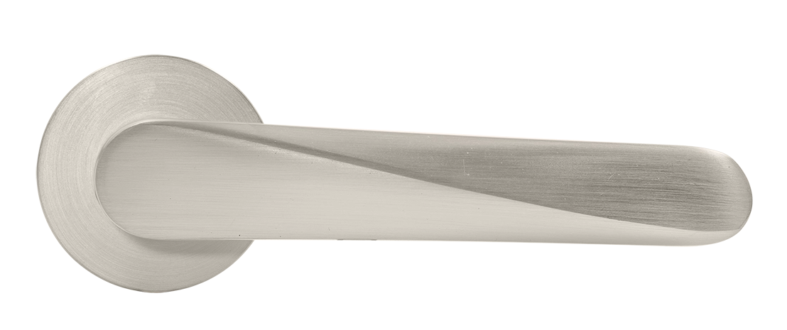 Ручка дверная CAYAN MH-58-R6 MSN раздельная на круглой розетке, цвет матовый сатинированный никель, ЦАМ фото купить в Шымкенте