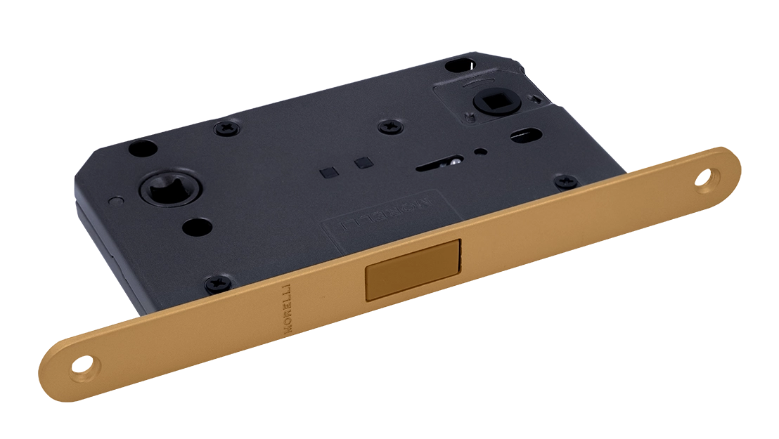 Защелка межкомнатная M1895 FTG с ответной планкой, магнитная сантехническая, цвет матовое итальянское золото фото купить Шымкент (Чимкент)