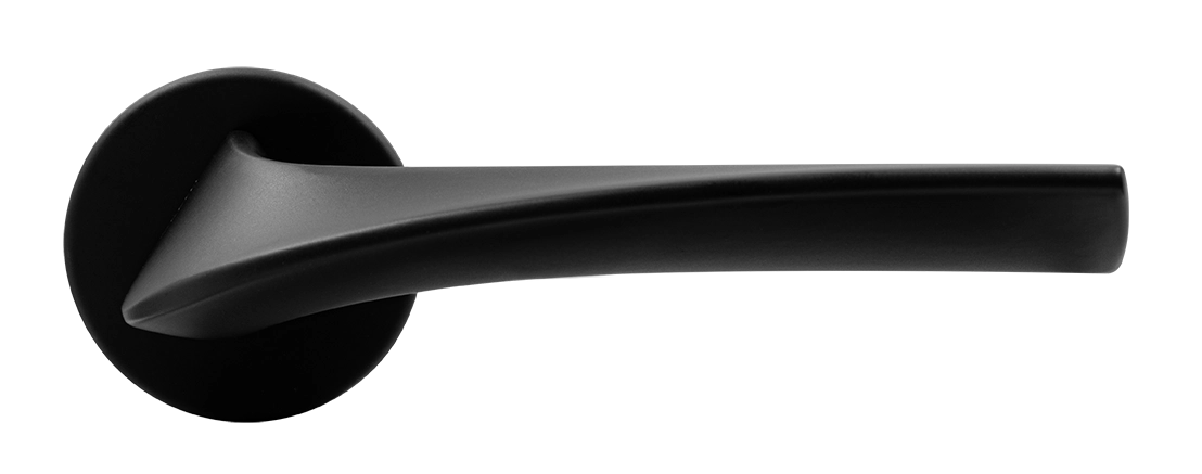 Ручка дверная COMETA R5 NERO-ST на круглой розетке цвет черный soft-touch, ЦАМ фото купить в Шымкенте