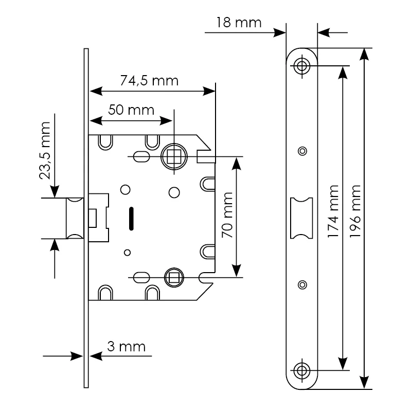 Защелка межкомнатная 1870P SN -IND SP-1 с ответной планкой, бесшумная сантехническая, цвет никель фото купить в Шымкенте