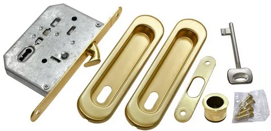 Комплект ручек для раздвижных дверей MHS150 L SG с замком, цвет мат.золото, ЦАМ фото купить Шымкент (Чимкент)