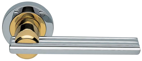 Ручка дверная ORCHIDEA R2 COT раздельная на круглой розетке, цвет глянцевый хром/золото, латунь фото купить Шымкент (Чимкент)