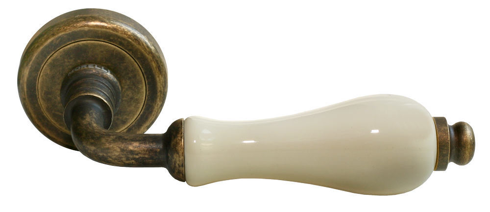 Ручка дверная CERAMICA CC-3 OBA/CHAMP раздельная на круглой розетке, цвет античная бронза/шампань, латунь фото купить Шымкент (Чимкент)